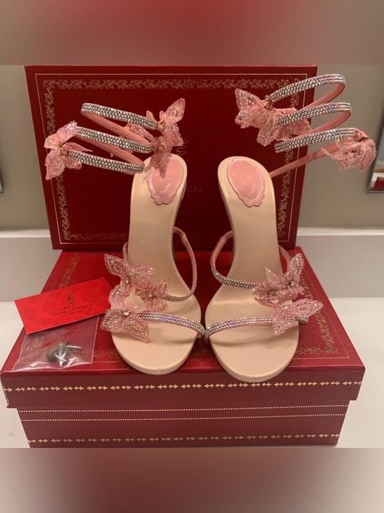 Rene Caovilla Shoes - Rene Caovilla Pink Crystal Butterfly Strap Heels